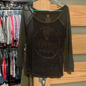 Lightweight Sheer Black Long Sleeve Top with Graphic